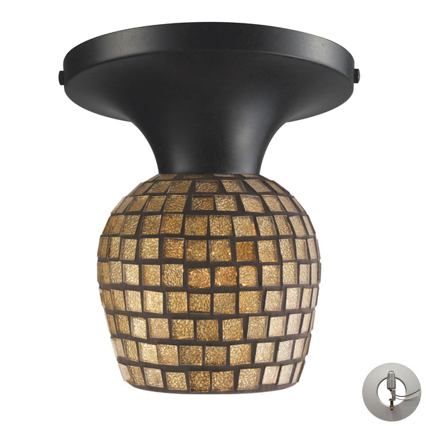 Celina 1 Light Semi Flush In Dark Rust And Gold Leaf Glass - Includes Recessed Lighting Kit