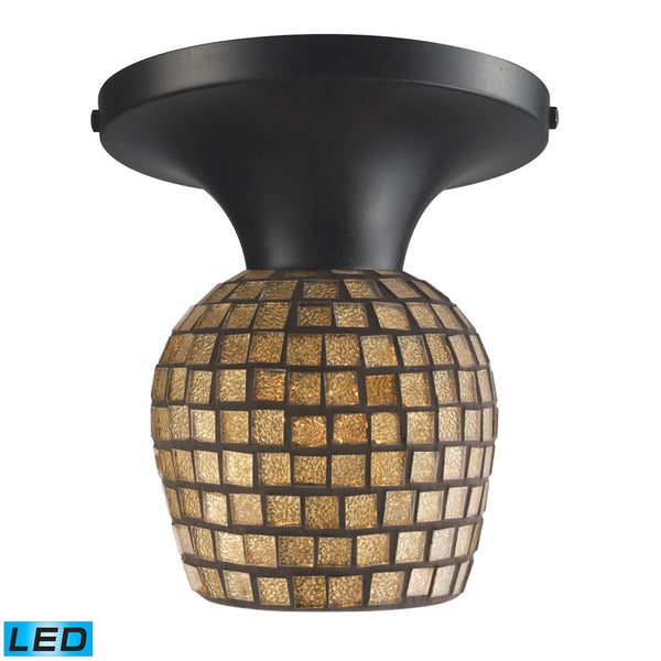 Celina 1 Light LED Semi Flush In Dark Rust And Gold Leaf Glass