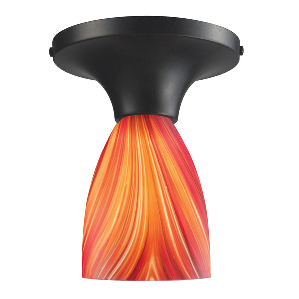 Celina 1 Light Semi Flush In Dark Rust And Multi Glass