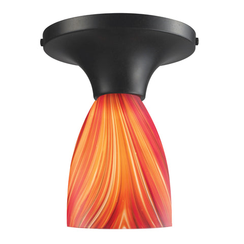 Celina 1 Light Semi Flush In Dark Rust And Multi Glass
