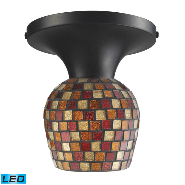 Celina 1 Light LED Semi Flush In Dark Rust And Multi Fusion Glass
