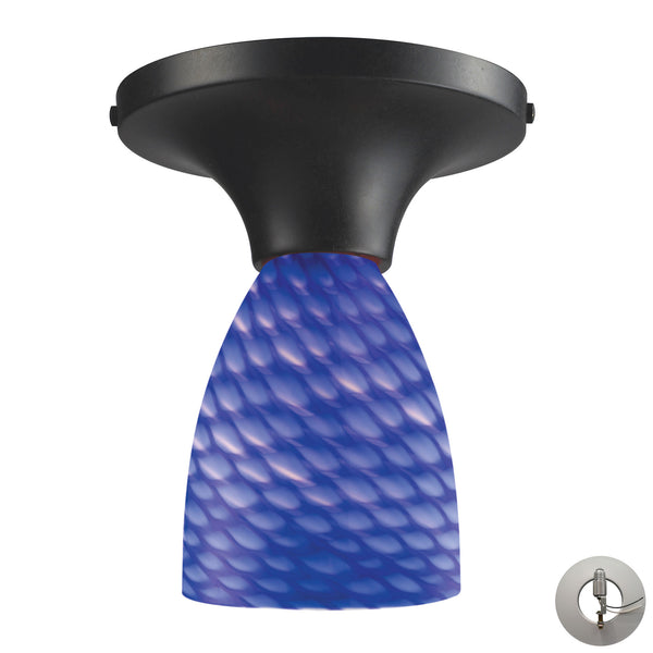 Celina 1 Light Semi Flush In Dark Rust And Sapphire Glass - Includes Recessed Lighting Kit