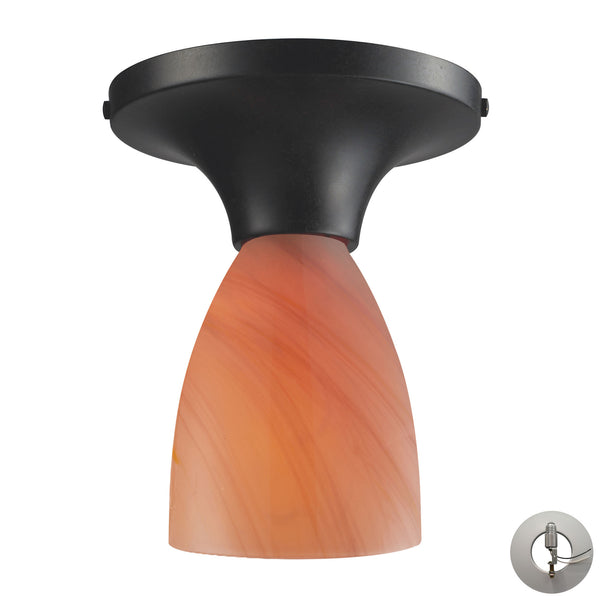 Celina 1 Light Semi Flush In Dark Rust And Sandy Glass - Includes Recessed Lighting Kit
