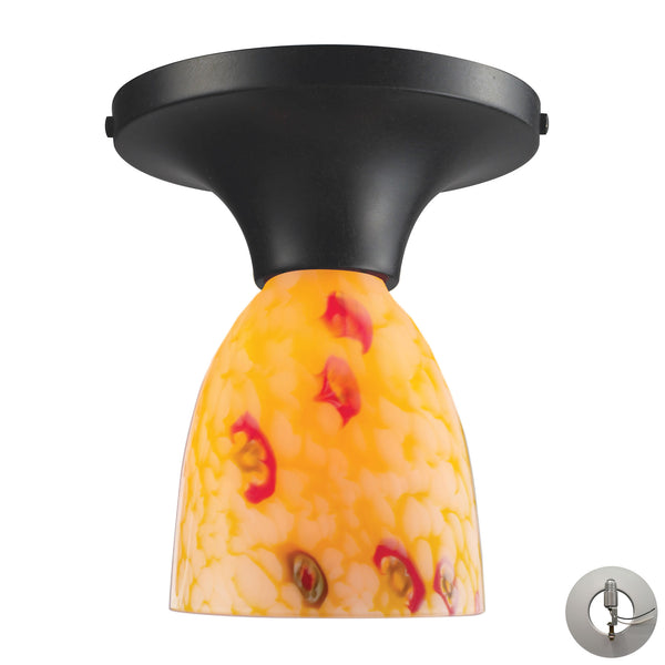 Celina 1 Light Semi Flush In Dark Rust And Yellow Glass - Includes Recessed Lighting Kit