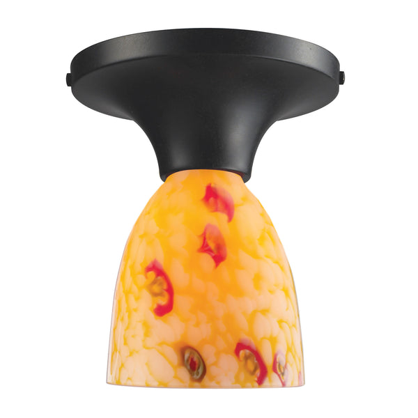Celina 1 Light Semi Flush In Dark Rust And Yellow Glass