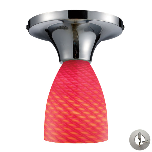 Celina 1 Light Semi Flush In Polished Chrome And Scarlet Red Glass - Includes Recessed Lighting Kit