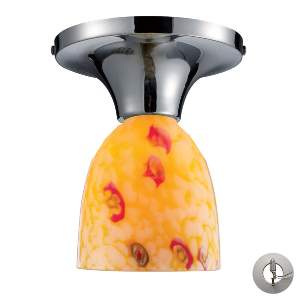 Celina 1 Light Semi Flush In Polished Chrome And Yellow Glass - Includes Recessed Lighting Kit