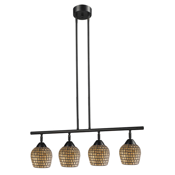 Celina 4 Light Island In Dark Rust And Gold Leaf Glass