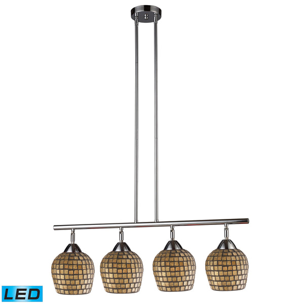 Celina 4 Light LED Island In Polished Chrome And Gold Leaf Glass