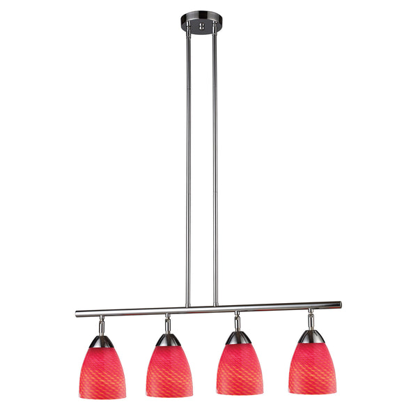 Celina 4 Light Island In Polished Chrome And Scarlet Red Glass