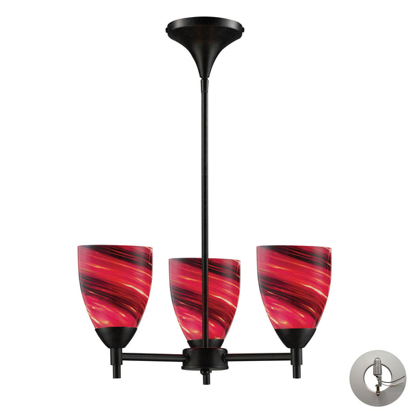 Celina 3 Light Chandelier In Dark Rust And Autumn Glass - Includes Recessed Lighting Kit