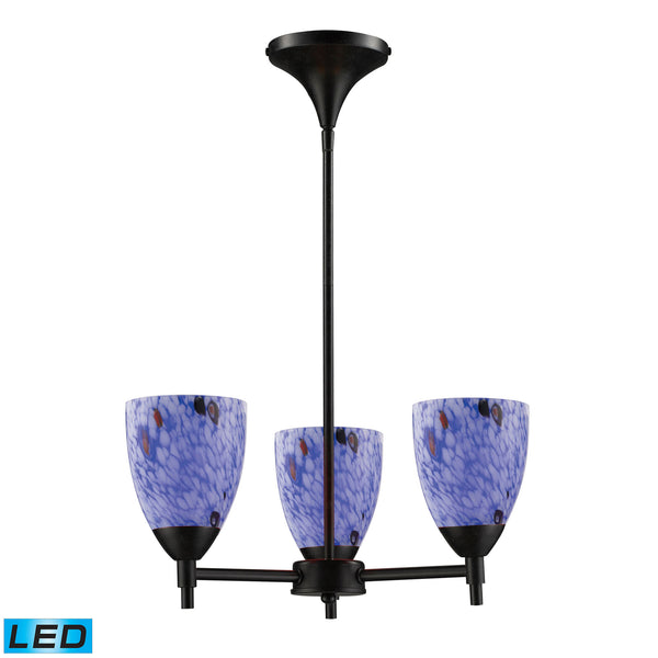 Celina 3 Light LED Chandelier In Dark Rust And Starburst Blue Glass