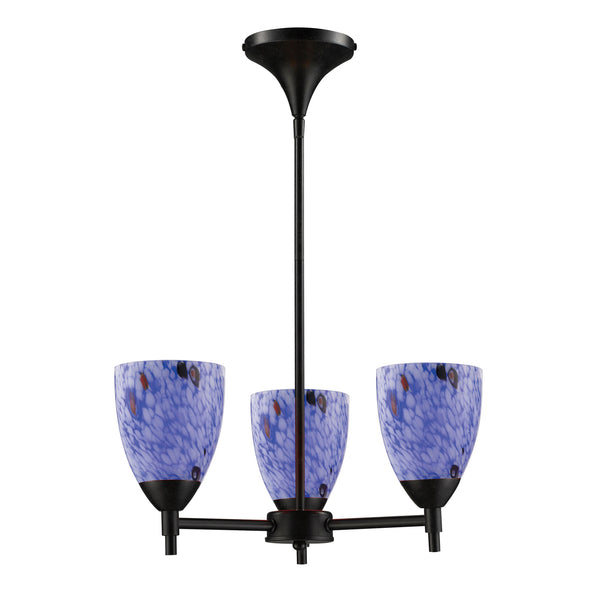 Celina 3 Light Chandelier In Dark Rust And Starburst Blue Glass