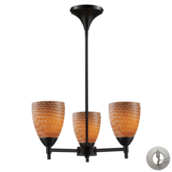 Celina 3 Light Chandelier In Dark Rust And Cocoa Glass - Includes Recessed Lighting Kit