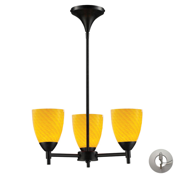 Celina 3 Light Chandelier In Dark Rust And Canary Glass - Includes Recessed Lighting Kit