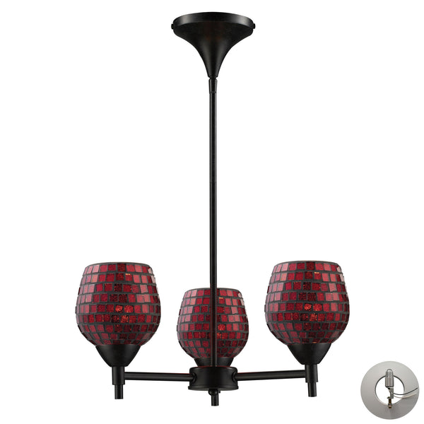 Celina 3 Light Chandelier In Dark Rust And Copper Glass - Includes Recessed Lighting Kit
