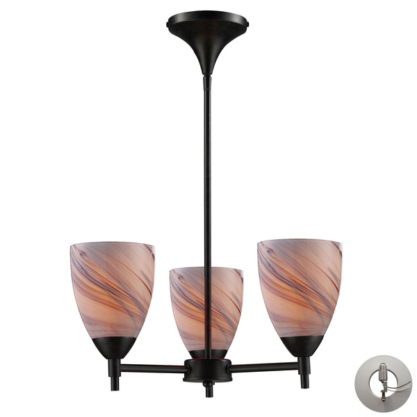 Celina 3 Light Chandelier In Dark Rust And Creme Glass - Includes Recessed Lighting Kit