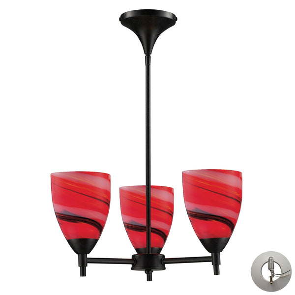 Celina 3 Light Chandelier In Dark Rust And Candy Glass - Includes Recessed Lighting Kit