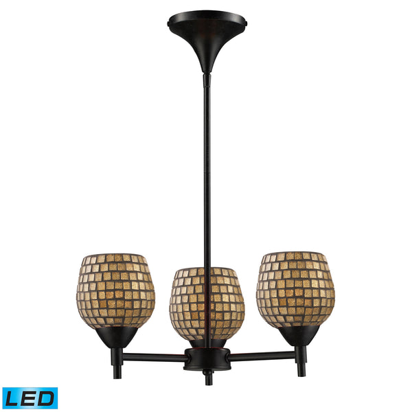 Celina 3 Light LED Chandelier In Dark Rust And Gold Leaf Glass