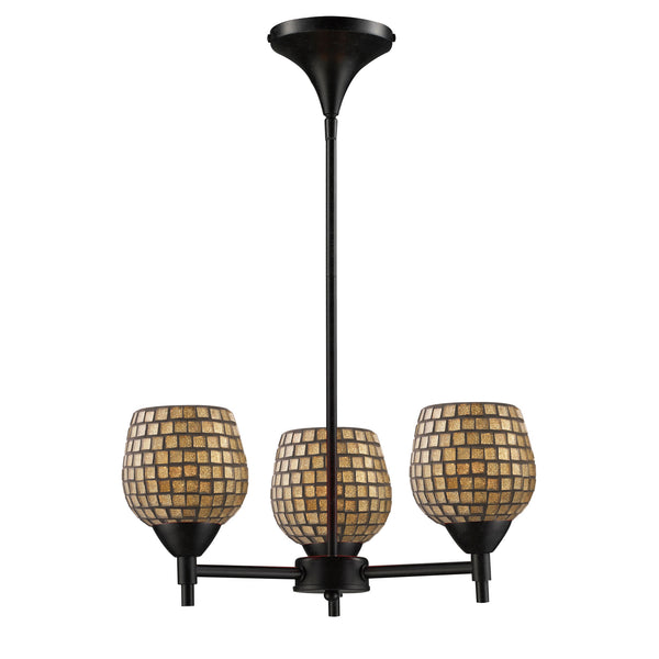 Celina 3 Light Chandelier In Dark Rust And Gold Leaf Glass