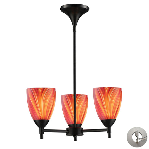 Celina 3 Light Chandelier In Dark Rust And Multi Glass - Includes Recessed Lighting Kit