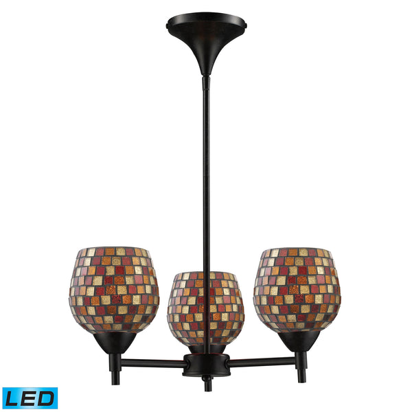 Celina 3 Light LED Chandelier In Dark Rust And Multi Fusion Glass