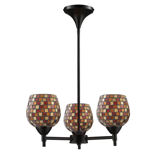 Celina 3 Light Chandelier In Dark Rust And Multi Fusion Glass
