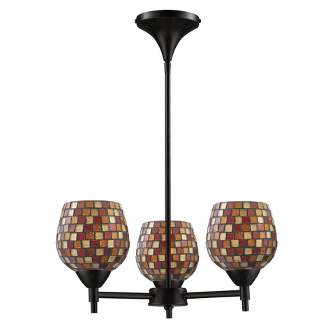 Celina 3 Light Chandelier In Dark Rust And Multi Fusion Glass