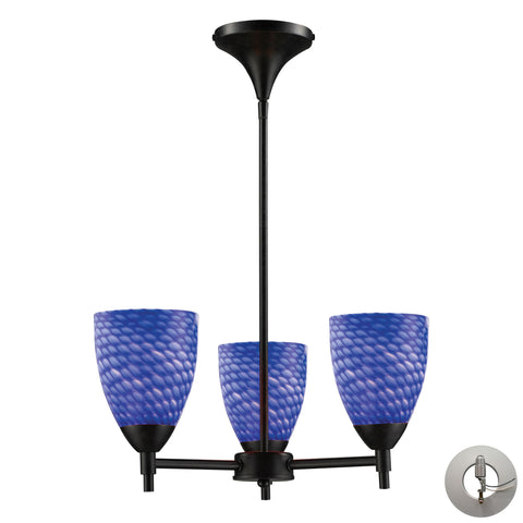 Celina 3 Light Chandelier In Dark Rust And Sapphire Glass - Includes Recessed Lighting Kit