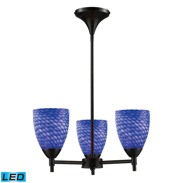 Celina 3 Light LED Chandelier In Dark Rust And Sapphire Glass