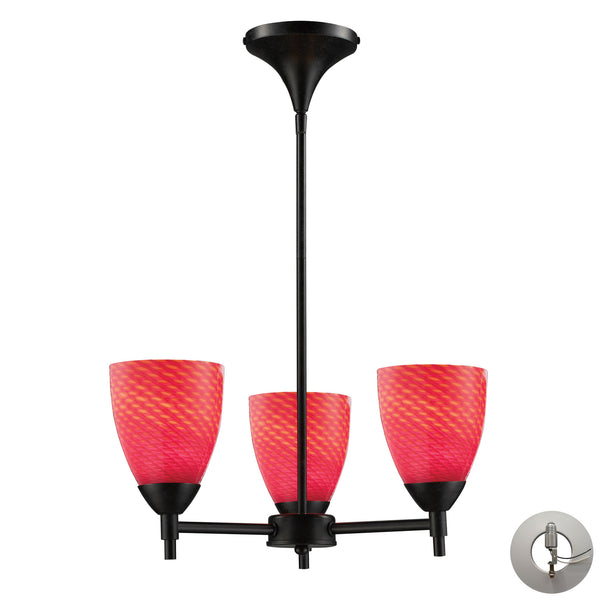 Celina 3 Light Chandelier In Dark Rust And Scarlet Red Glass - Includes Recessed Lighting Kit