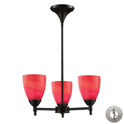 Celina 3 Light Chandelier In Dark Rust And Scarlet Red Glass - Includes Recessed Lighting Kit