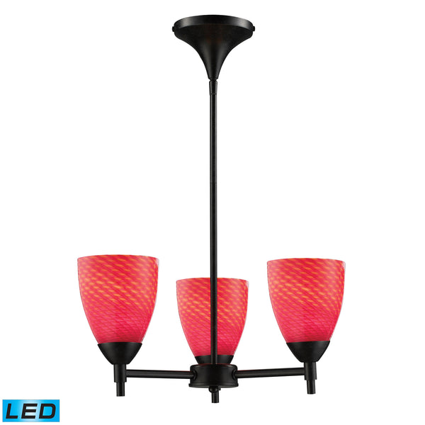 Celina 3 Light LED Chandelier In Dark Rust And Scarlet Red Glass