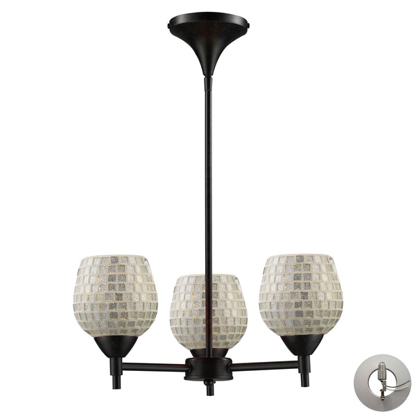 Celina 3 Light Chandelier In Dark Rust And Silver Glass - Includes Recessed Lighting Kit