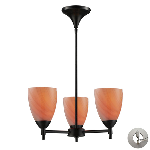 Celina 3 Light Chandelier In Dark Rust And Sandy Glass - Includes Recessed Lighting Kit