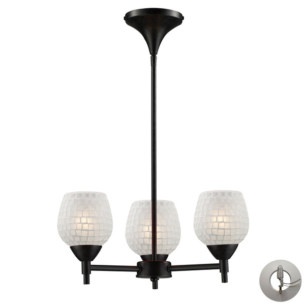 Celina 3 Light Chandelier In Dark Rust And White - Includes Recessed Lighting Kit