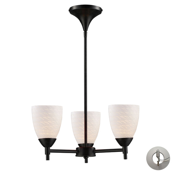 Celina 3 Light Chandelier In Dark Rust And White Swirl Glass - Includes Recessed Lighting Kit