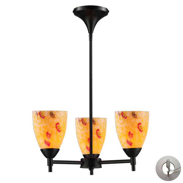Celina 3 Light Chandelier In Dark Rust And Yellow Glass - Includes Recessed Lighting Kit