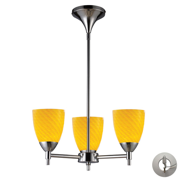 Celina 3 Light Chandelier In Polished Chrome And Canary Glass - Includes Recessed Lighting Kit