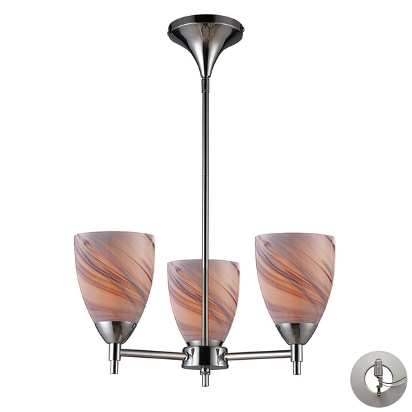 Celina 3 Light Chandelier In Polished Chrome And Creme Glass - Includes Recessed Lighting Kit