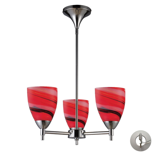 Celina 3 Light Chandelier In Polished Chrome And Candy Glass - Includes Recessed Lighting Kit