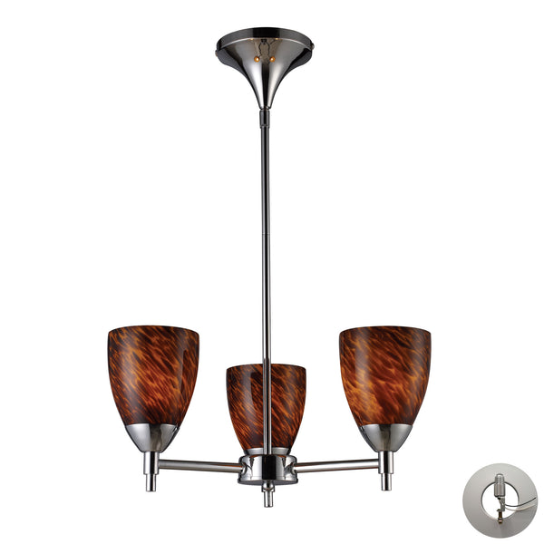 Celina 3 Light Chandelier In Polished Chrome And Espresso - Includes Recessed Lighting Kit