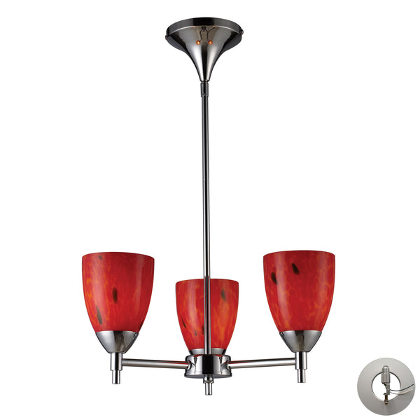 Celina 3 Light Chandelier In Polished Chrome And Fire Red - Includes Recessed Lighting Kit
