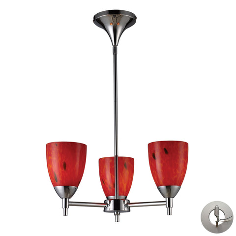 Celina 3 Light Chandelier In Polished Chrome And Fire Red - Includes Recessed Lighting Kit