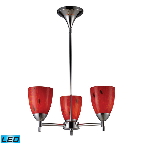 Celina 3 Light LED Chandelier In Polished Chrome And Fire Red