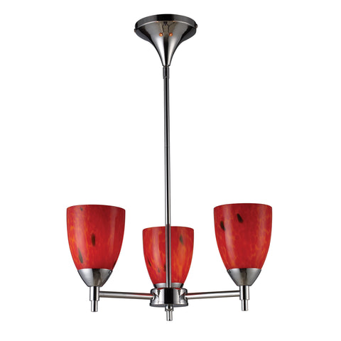Celina 3 Light Chandelier In Polished Chrome And Fire Red