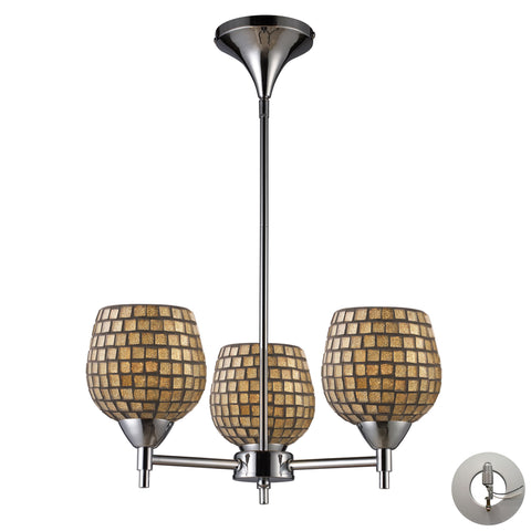 Celina 3 Light Chandelier In Polished Chrome And Gold Leaf Glass - Includes Recessed Lighting Kit