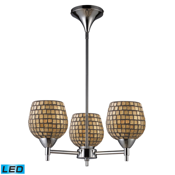 Celina 3 Light LED Chandelier In Polished Chrome And Gold Leaf Glass