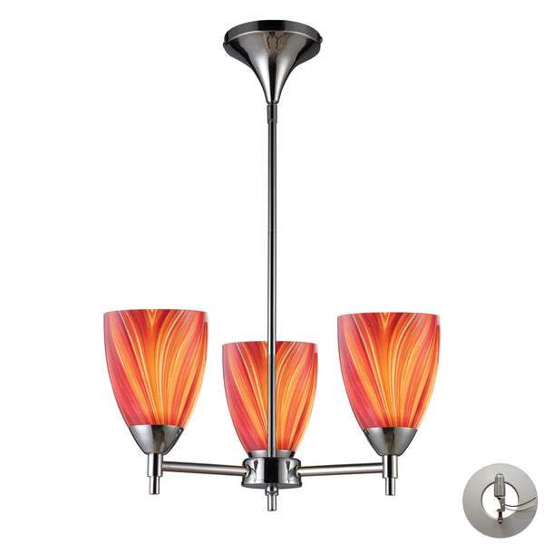 Celina 3 Light Chandelier In Polished Chrome And Multi Glass - Includes Recessed Lighting Kit