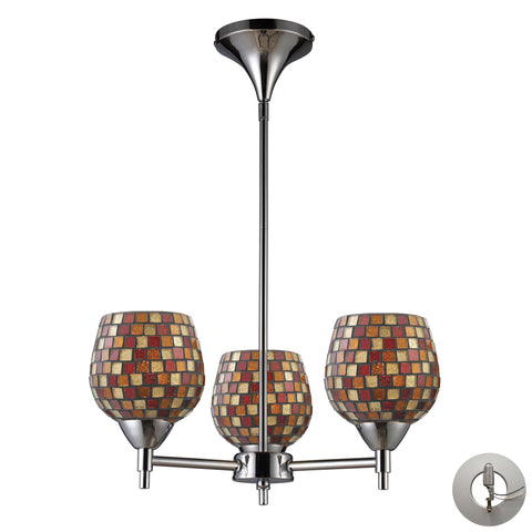 Celina 3 Light Chandelier In Polished Chrome And Multi Fusion Glass - Includes Recessed Lighting Kit